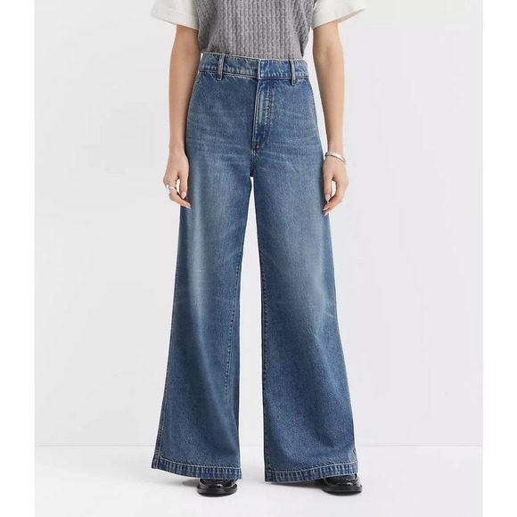 LOFT Outlet Womens High Rise Trouser Jeans Size 4 Medium Wash Wide Leg Stretch - Picture 2 of 15